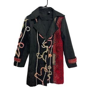 Moka Sport Vintage Wool Blend Embroidered Embellished Gray Pea Coat Size Medium